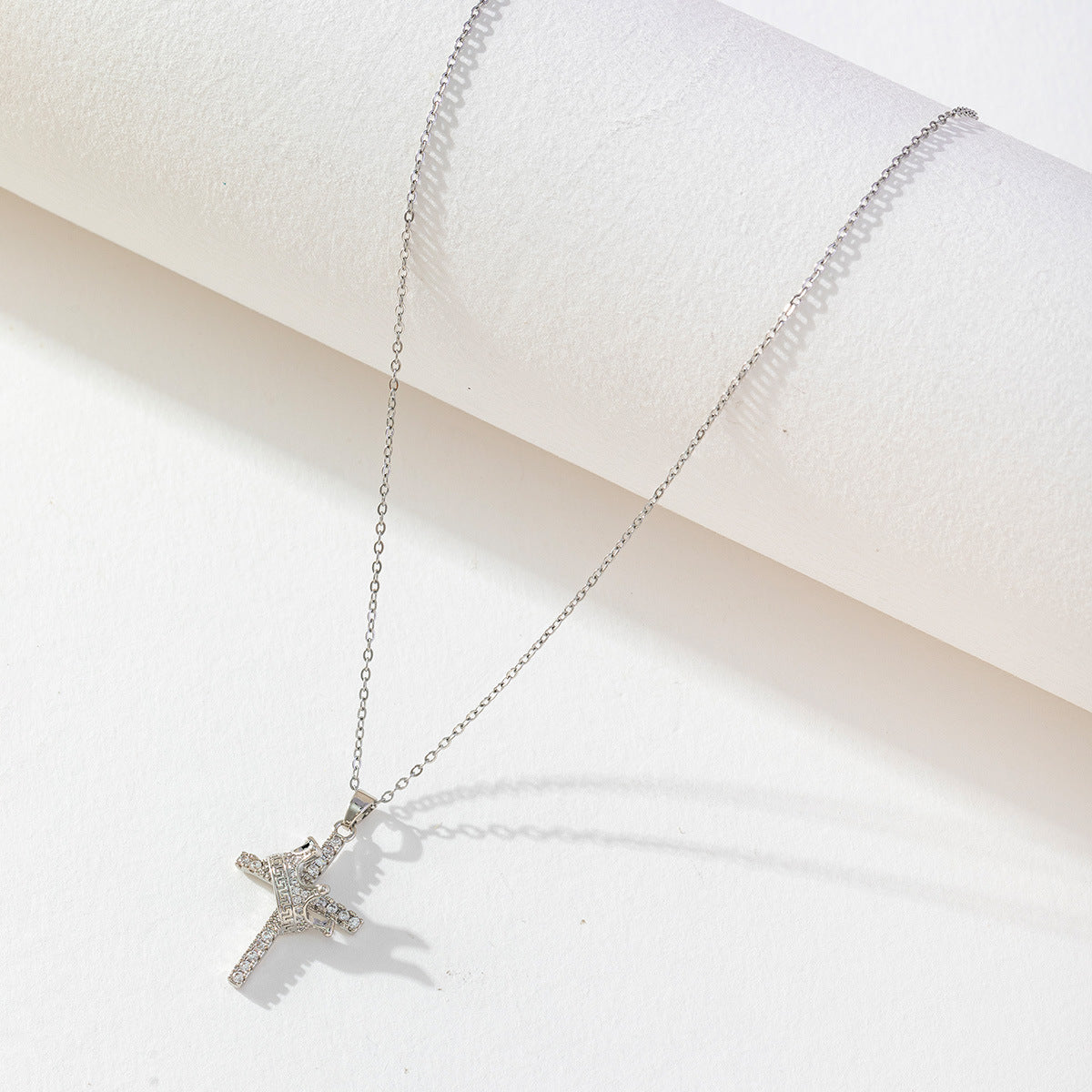Crown Cross Clavicle Chain Silver Zircon Pendant Necklace