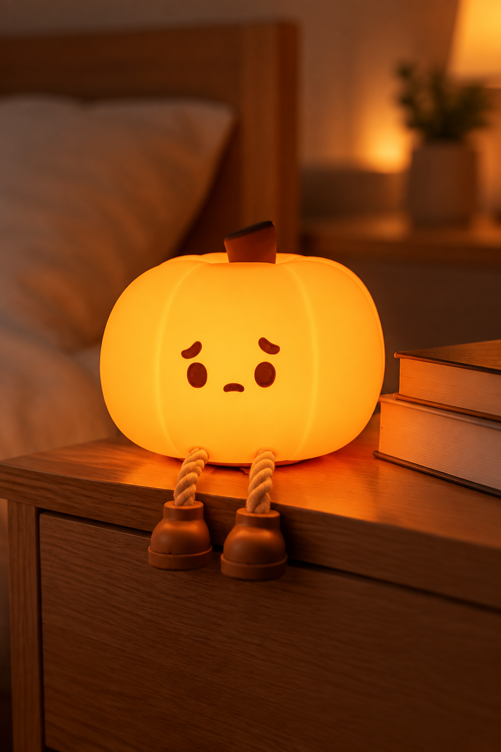 Glowing bedside-table scene