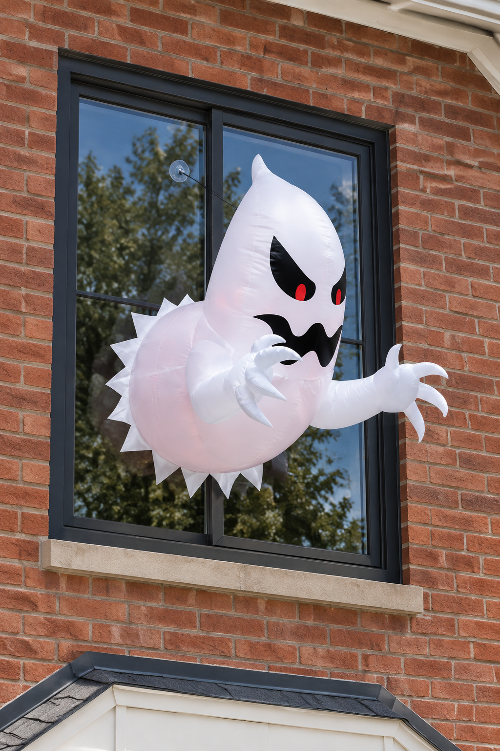 Halloween inflatable decoration on an intact window