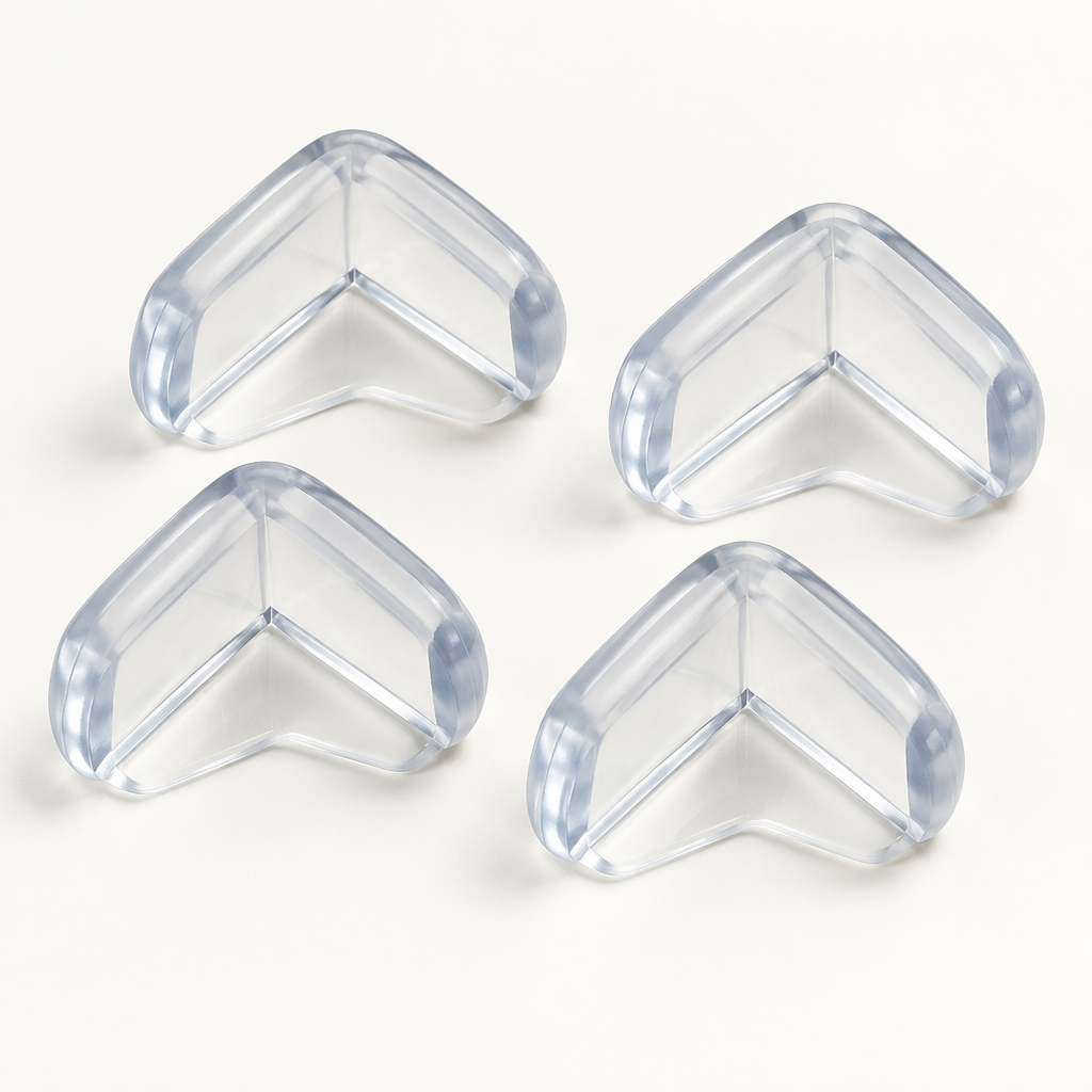 Four transparent soft PVC furniture corner protectors