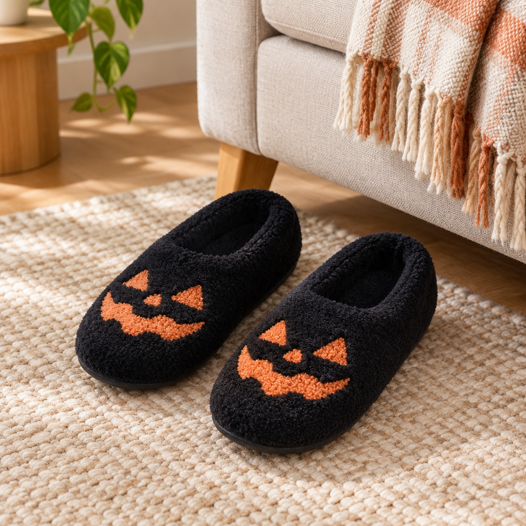 Slippers beside a cosy sofa
