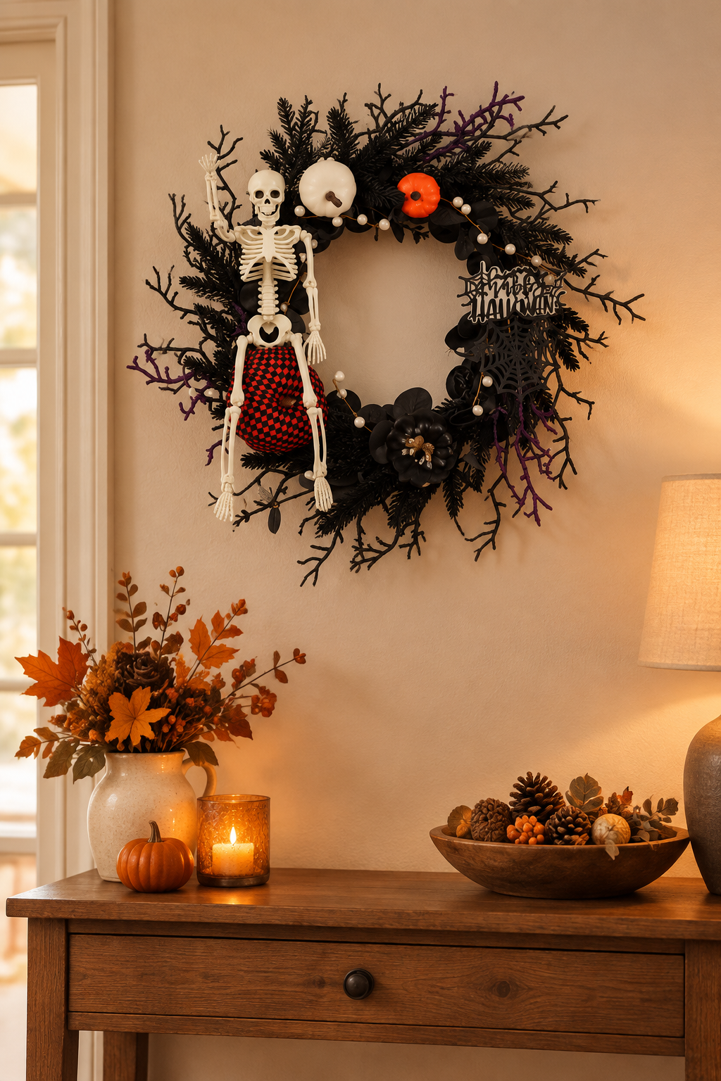 Wreath in a cosy home interior
